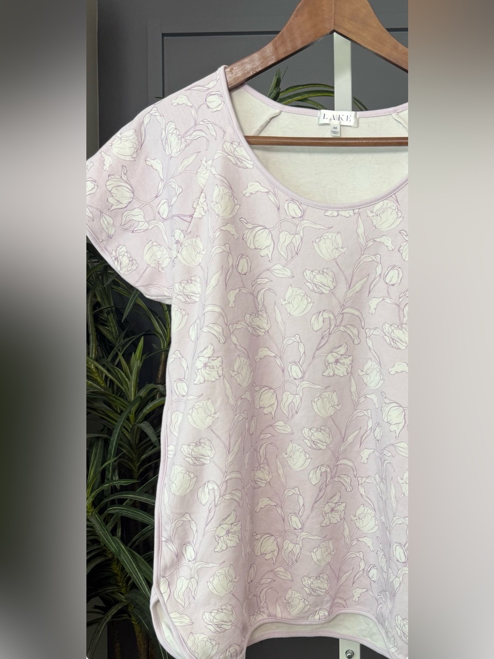 LAKE Pima Cotton Wildflower Vine Floral PJ Set Lavender M Pants Short Sleeve Top - Picture 4 of 16